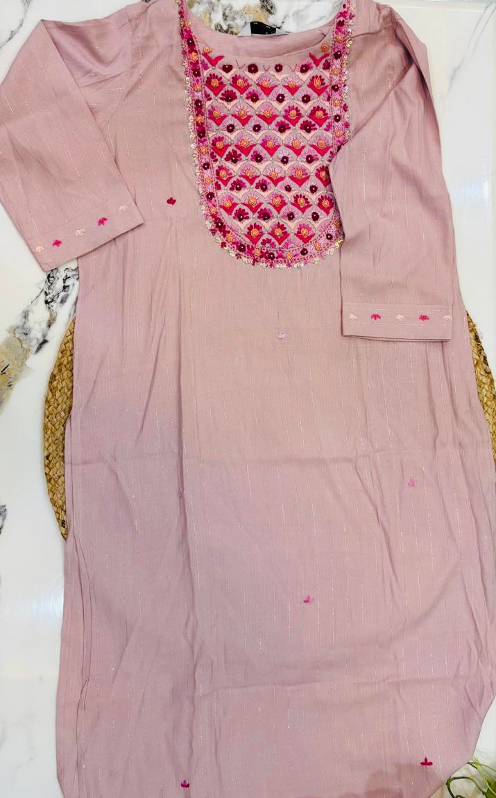 Cotton Embroidered Chic Round Neck Kurta
