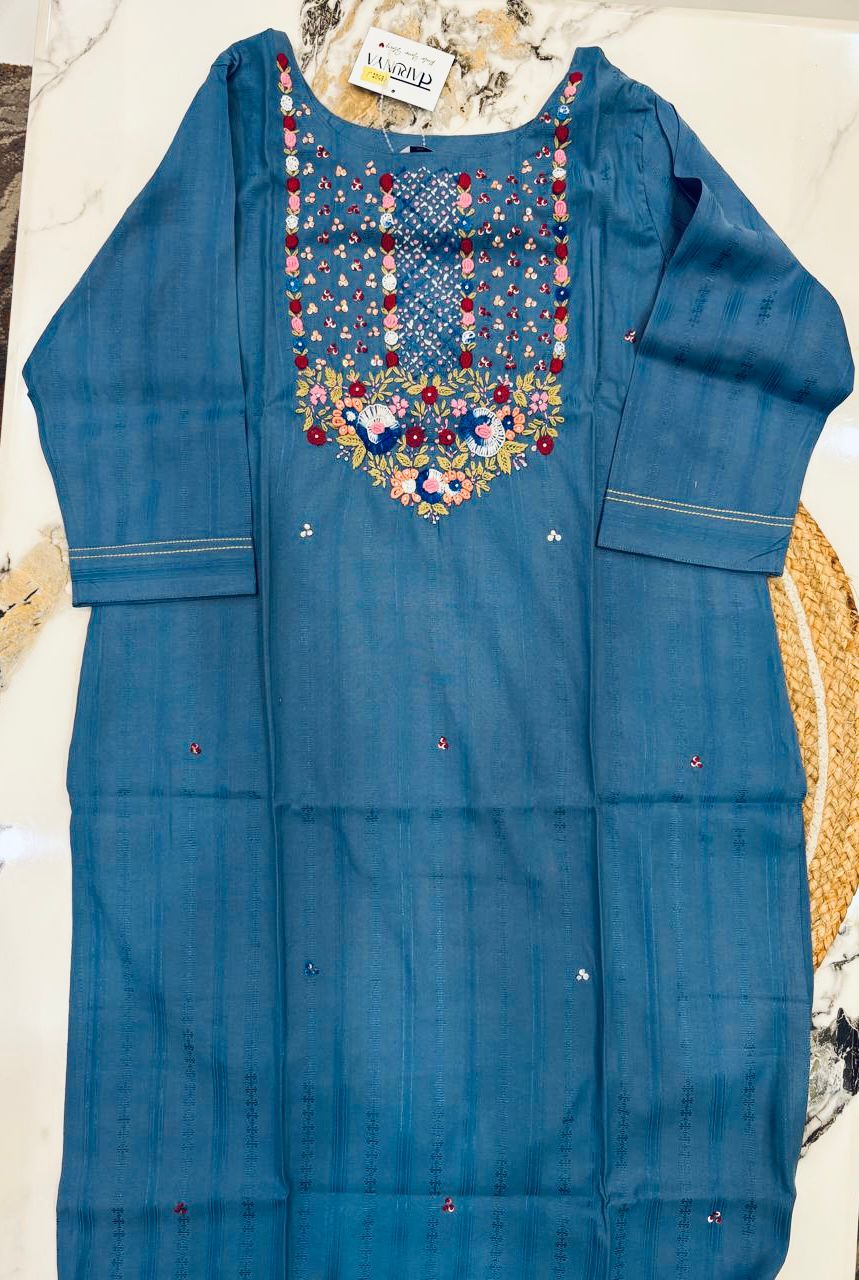 Cotton Embroidered Chic Round Neck Kurta