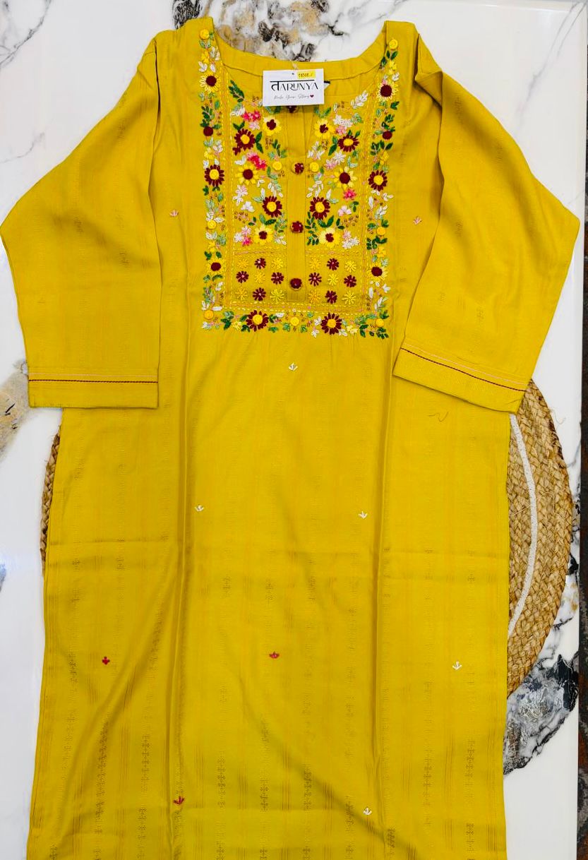 Cotton Embroidered Chic Round Neck Kurta