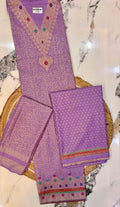 Unstitched Mauve Woolen Suit with Golden Prints