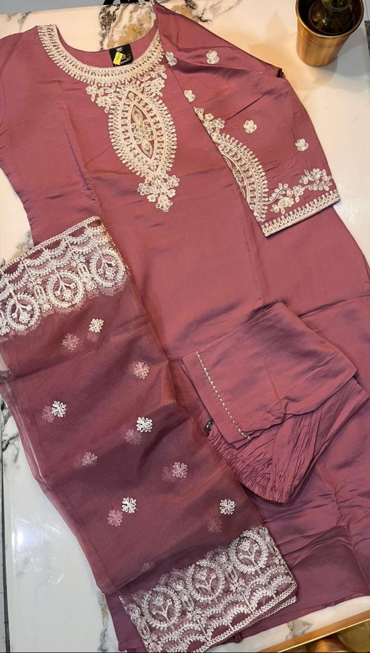Lucknowi Pattern Mauve Suit