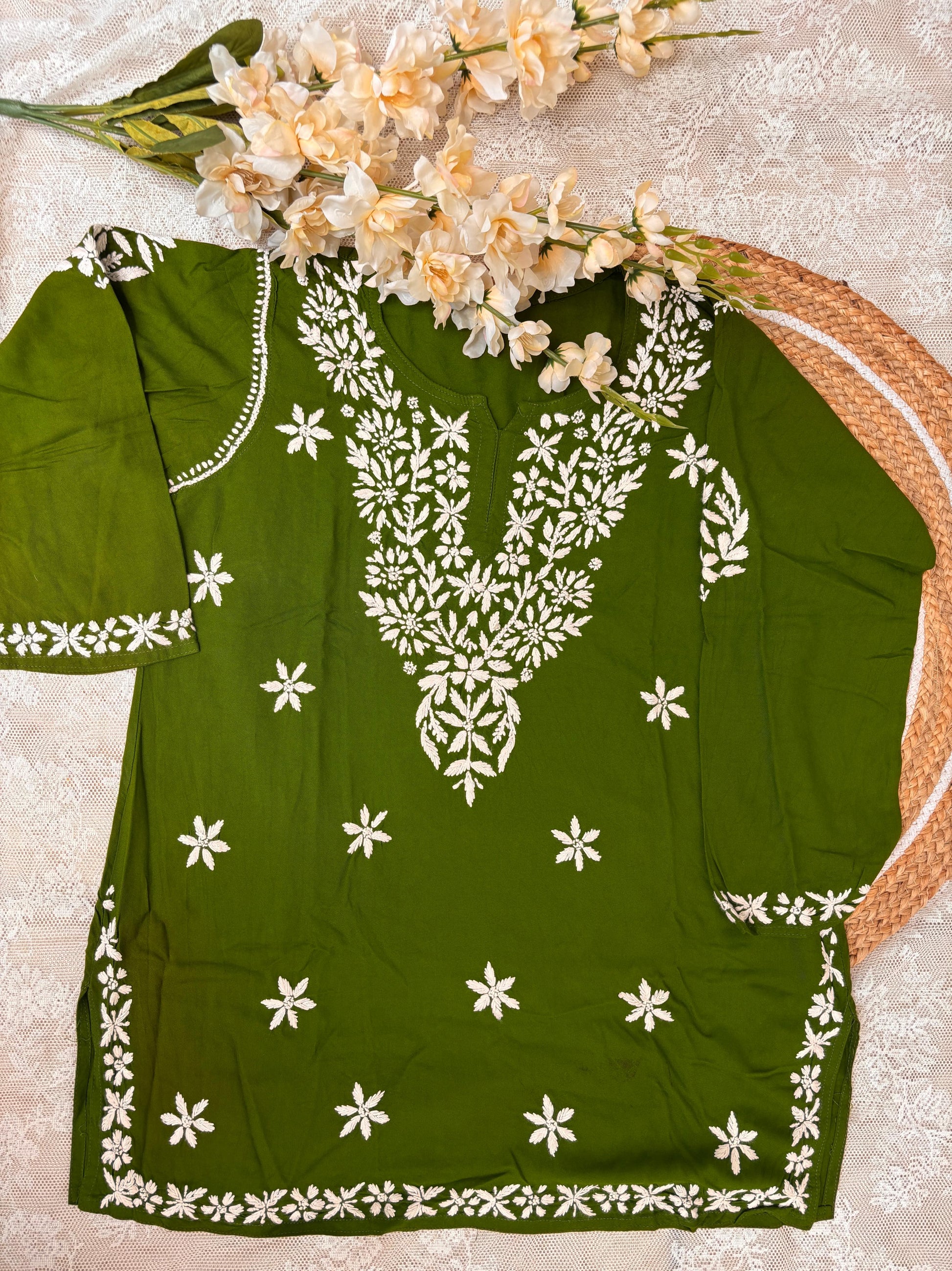 mehndi green lucknowi kurta