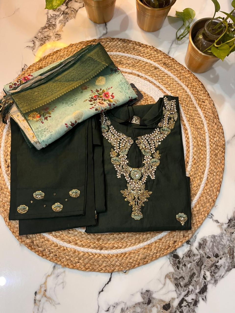 Embroidered Roman Silk Suit