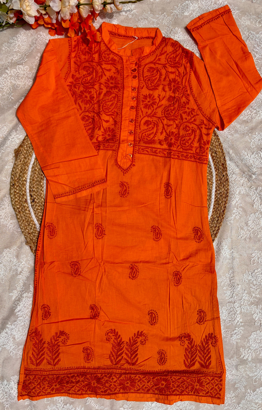 orange lucknowi kurta