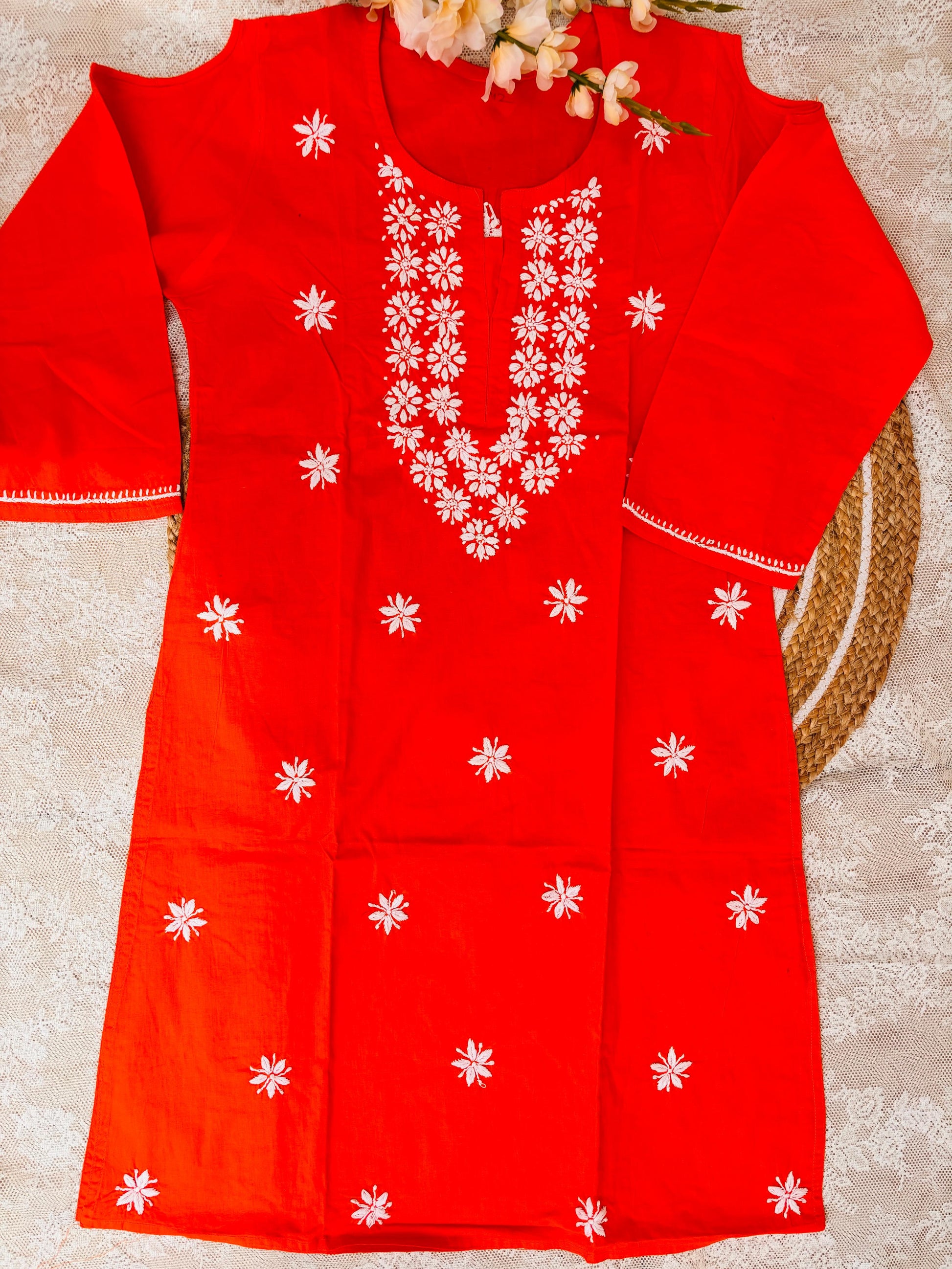 orange offshoulder lucknowi kurta