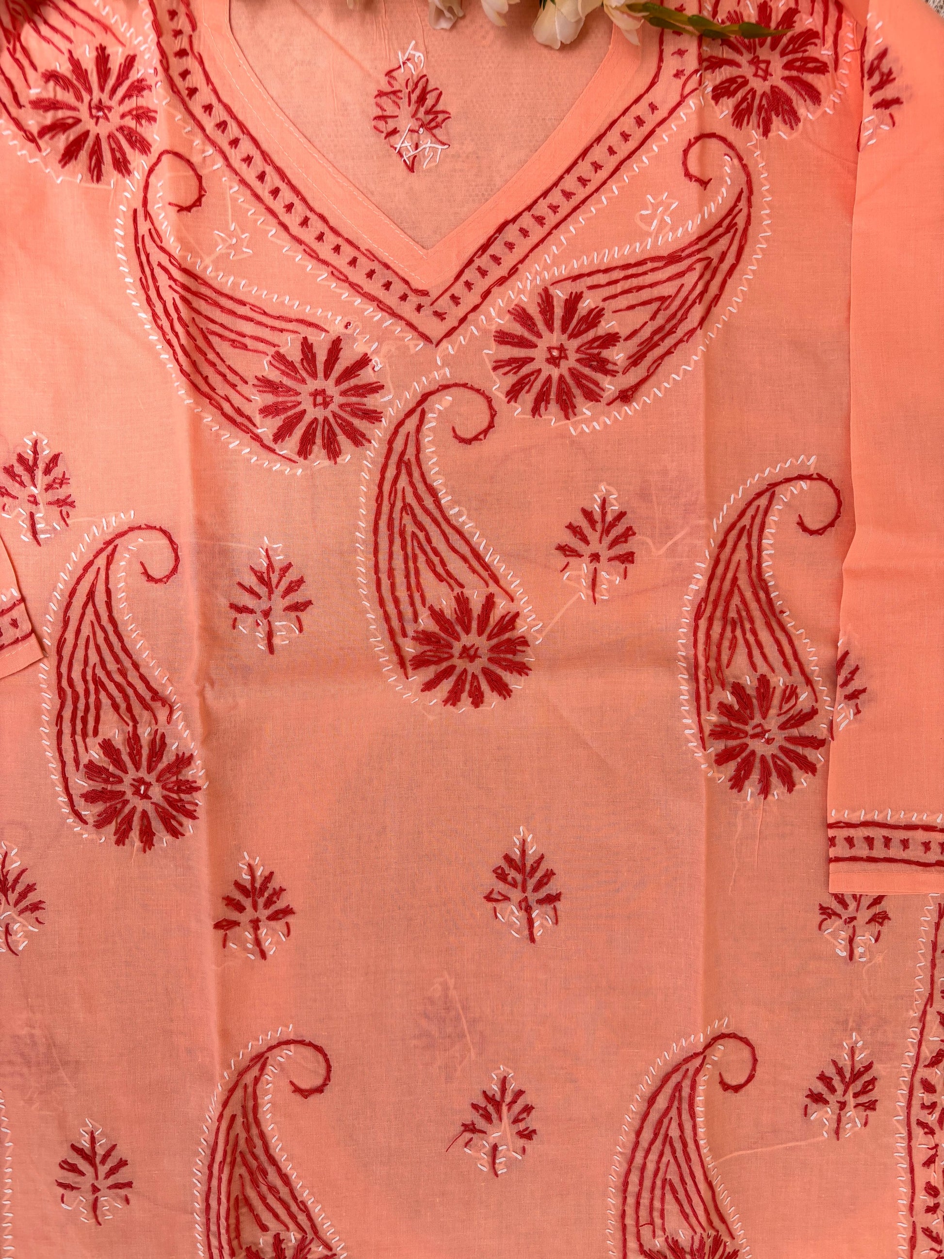 Peach Lucknowi Embroidered Kurta