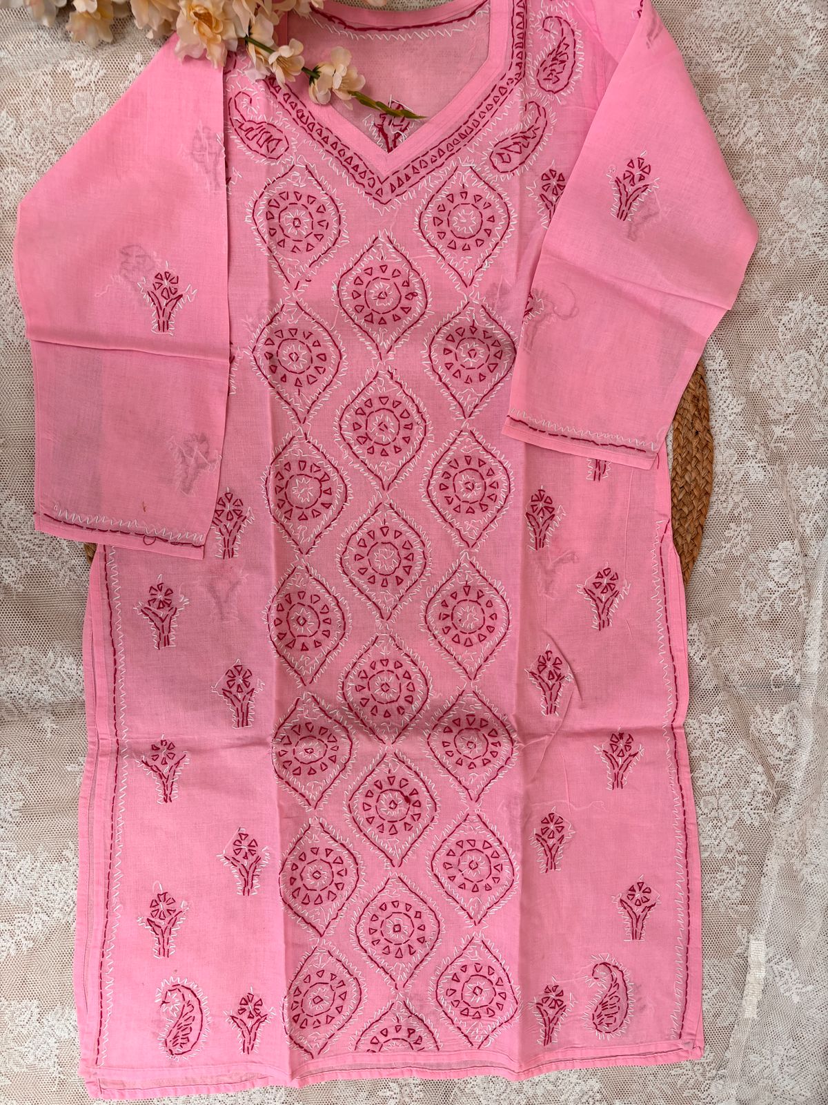 Pink on Pink Lucknowi Embroidered Kurta