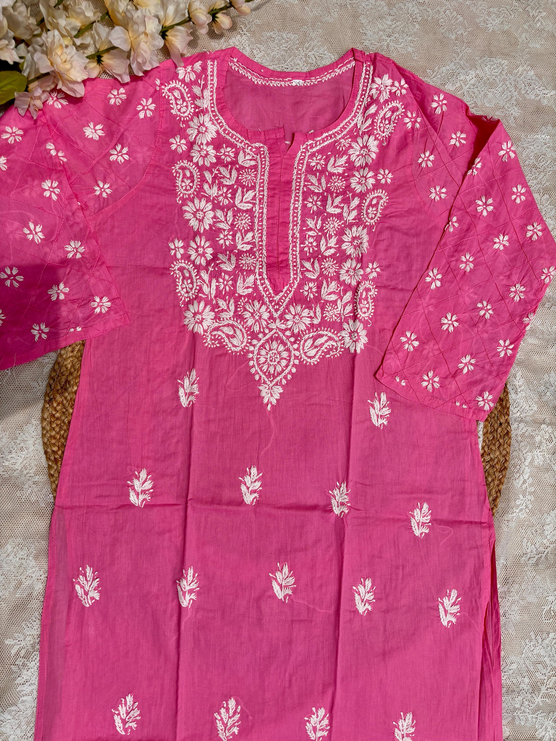 Pink Lucknowi  Embroidered Kurta