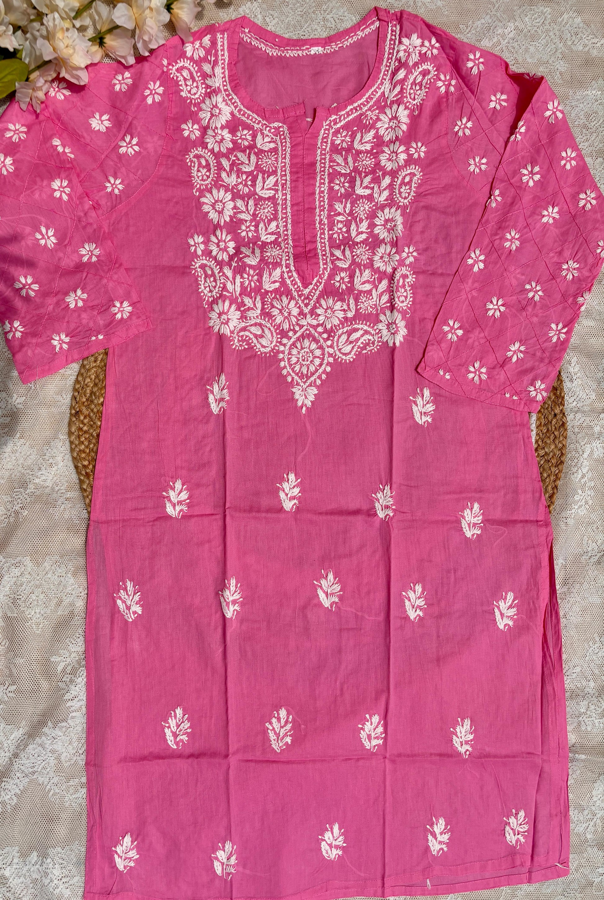 Pink Lucknowi  Embroidered Kurta
