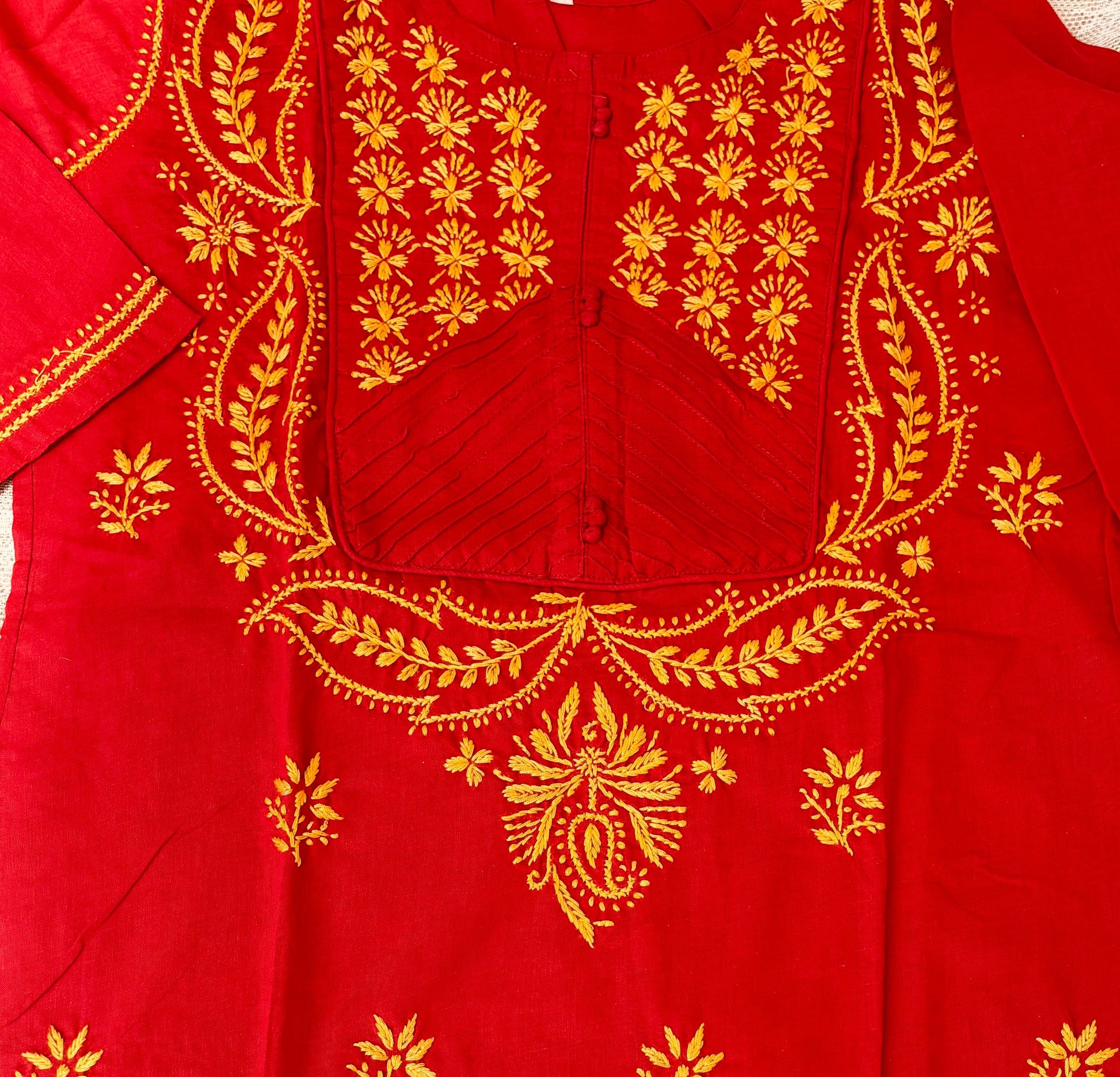 red lucknowi kurta