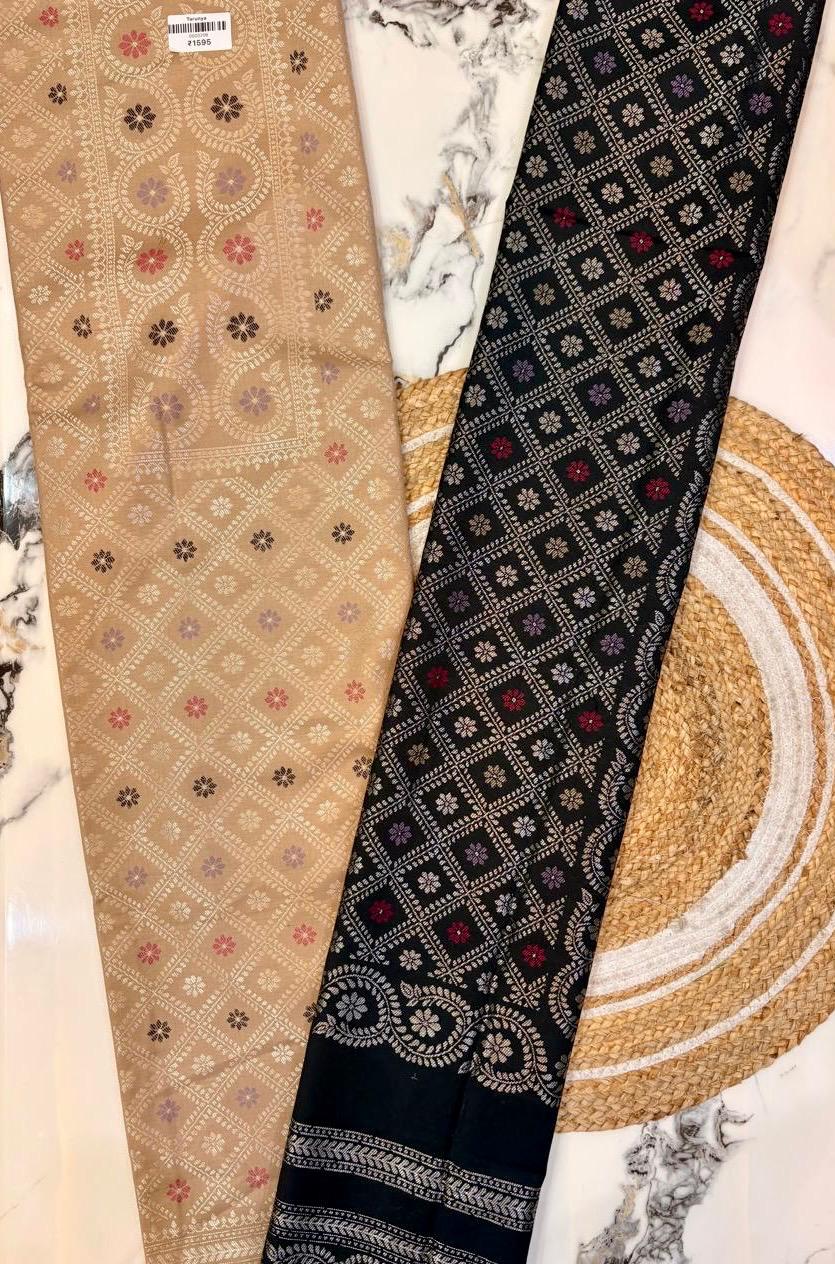 Unstitched Printed Woolen Suit with Contrast Pattern