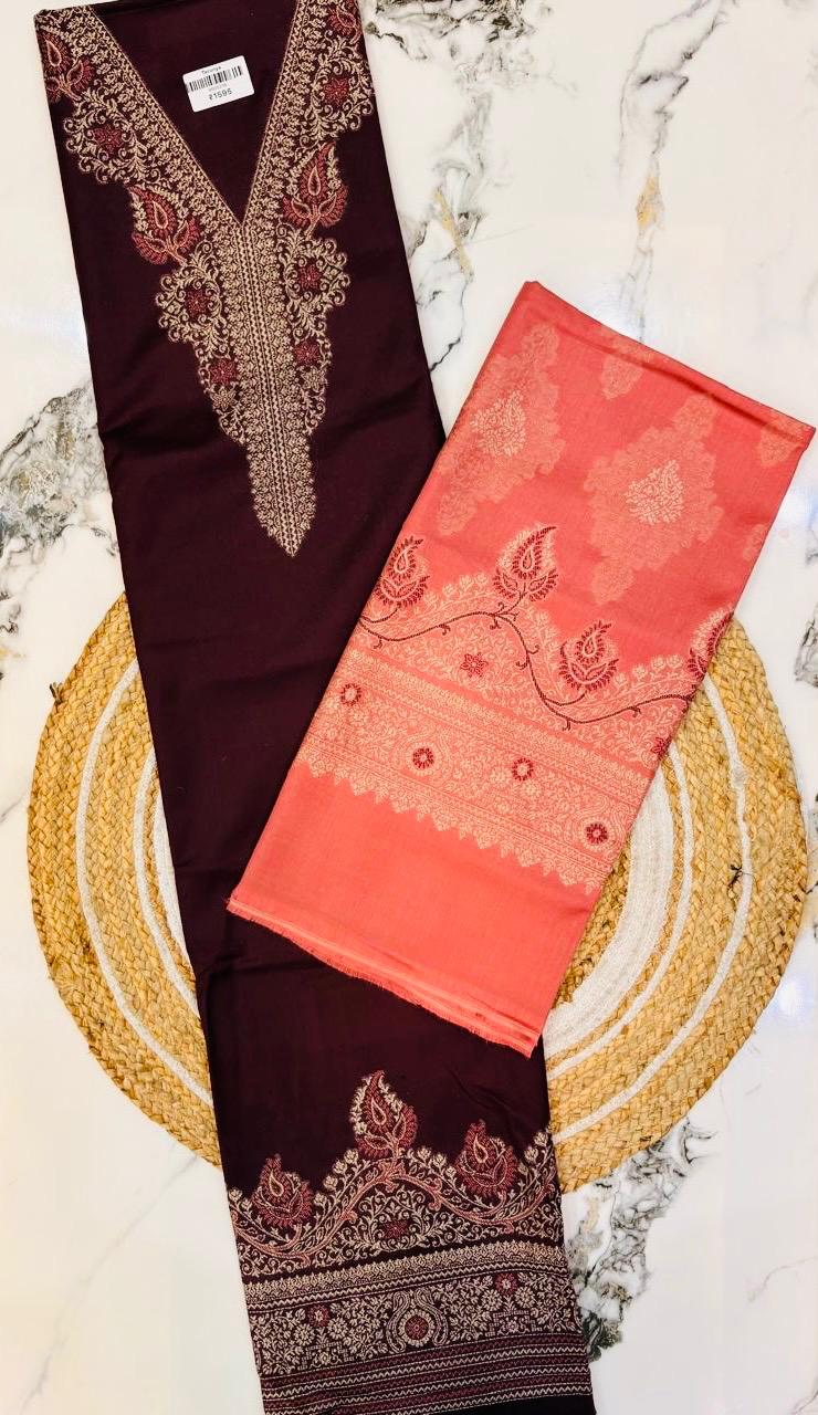 Unstitched Intricate Prints with Embroidery Woolen Suit