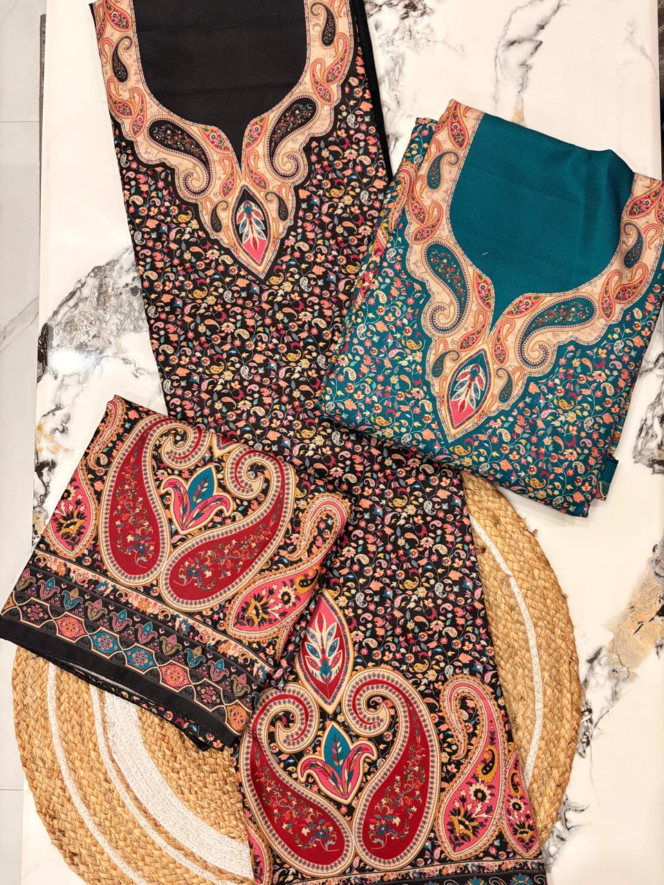 Unstitched Woolen Suit with Shawl