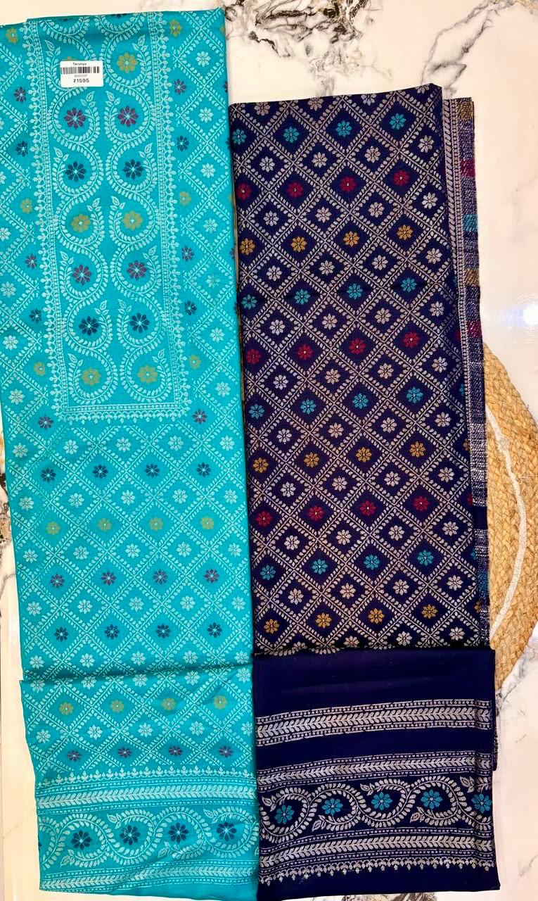 Unstitched Printed Woolen Suit with Contrast Pattern