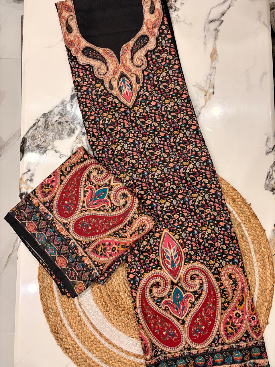 Unstitched Woolen Suit with Shawl