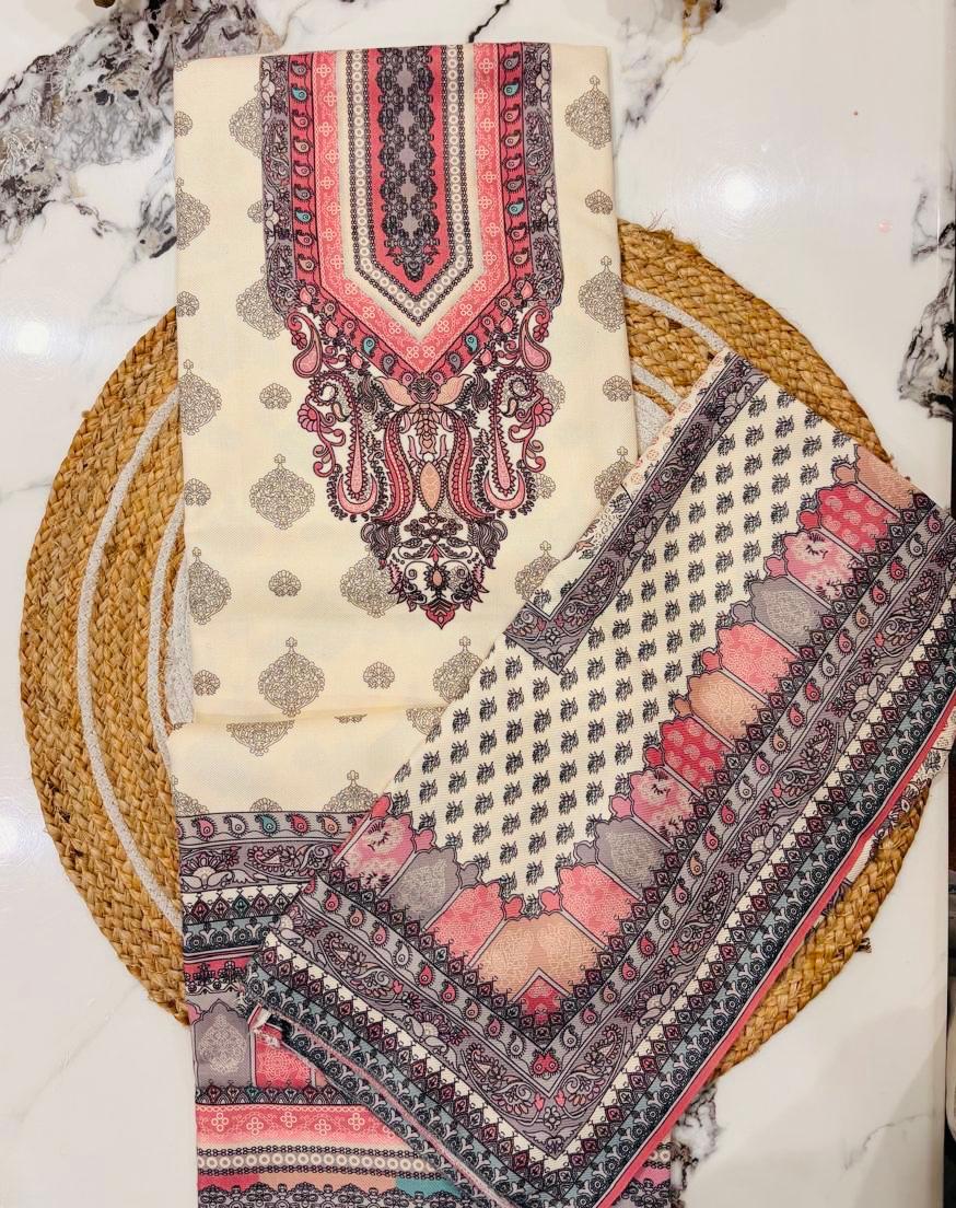 Unstitched Woolen Pastel Suit with Shawl